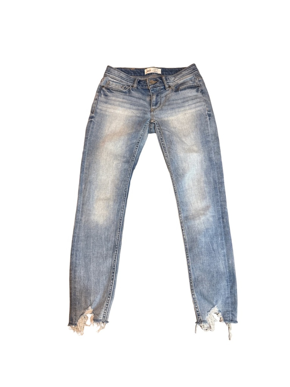 BKE Stella Light Blue Skinny Jeans with Distressed Raw Hem. Size 24